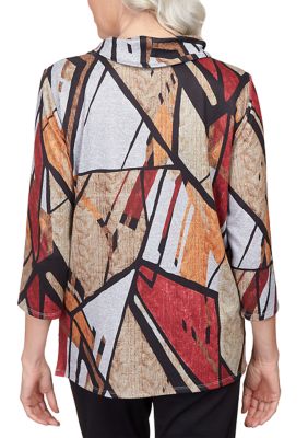 Women's Park Place Glass Shards Patchwork Cowl Neck Top