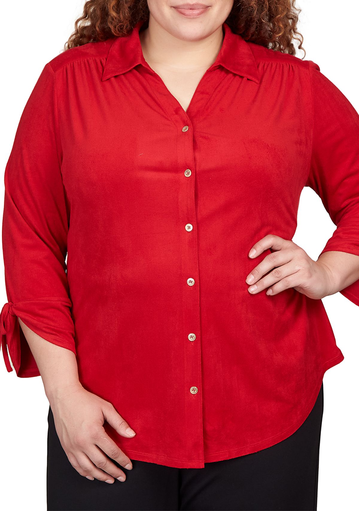 Plus Size Knit Suede Shirt 