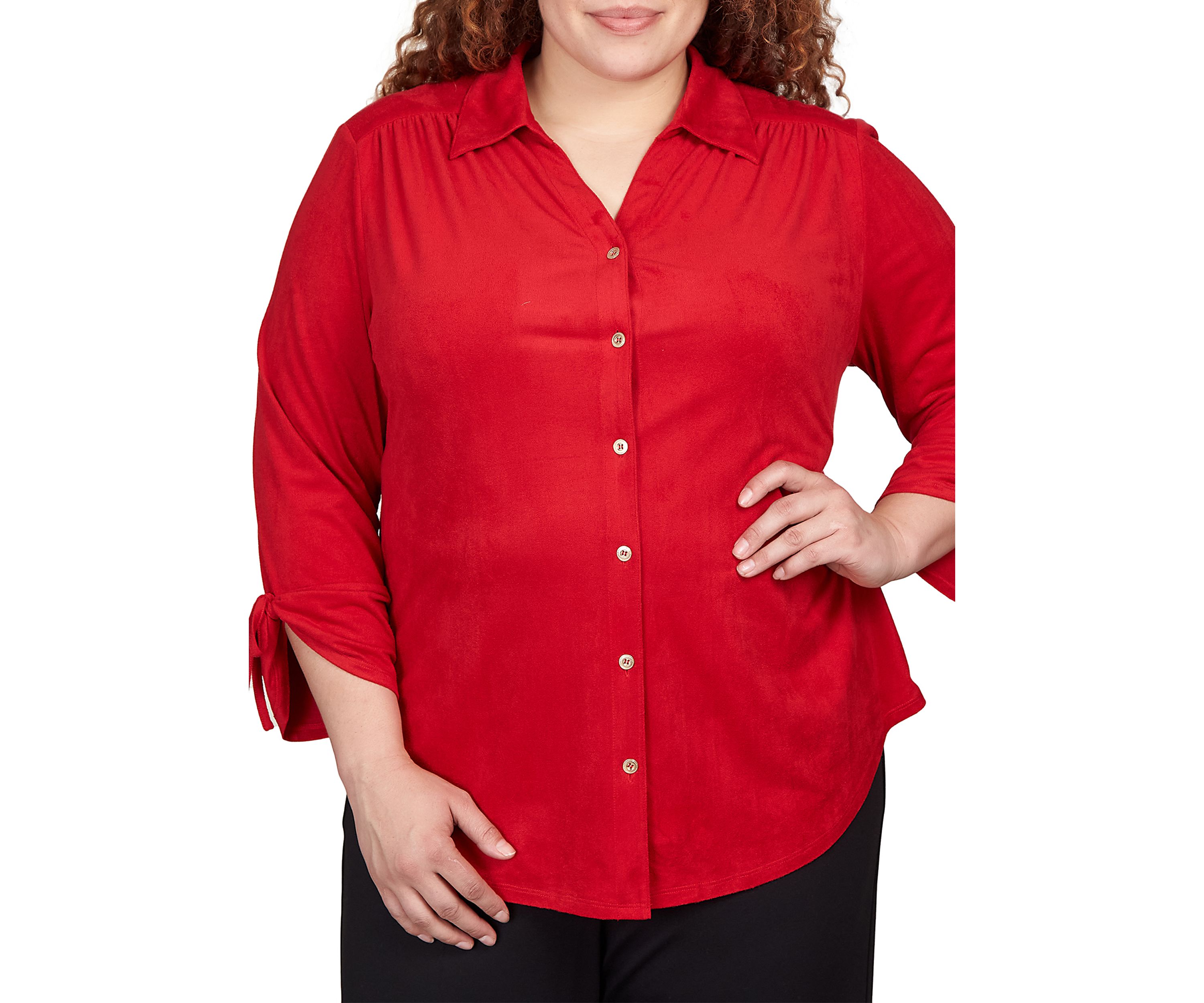 Plus Size Knit Suede Shirt 
