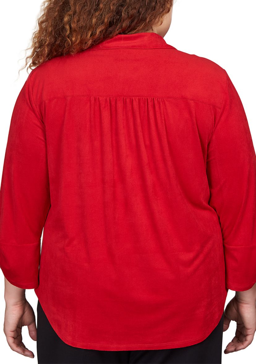 Plus Size Knit Suede Shirt 