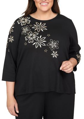 Plus Floral Embroidery Top