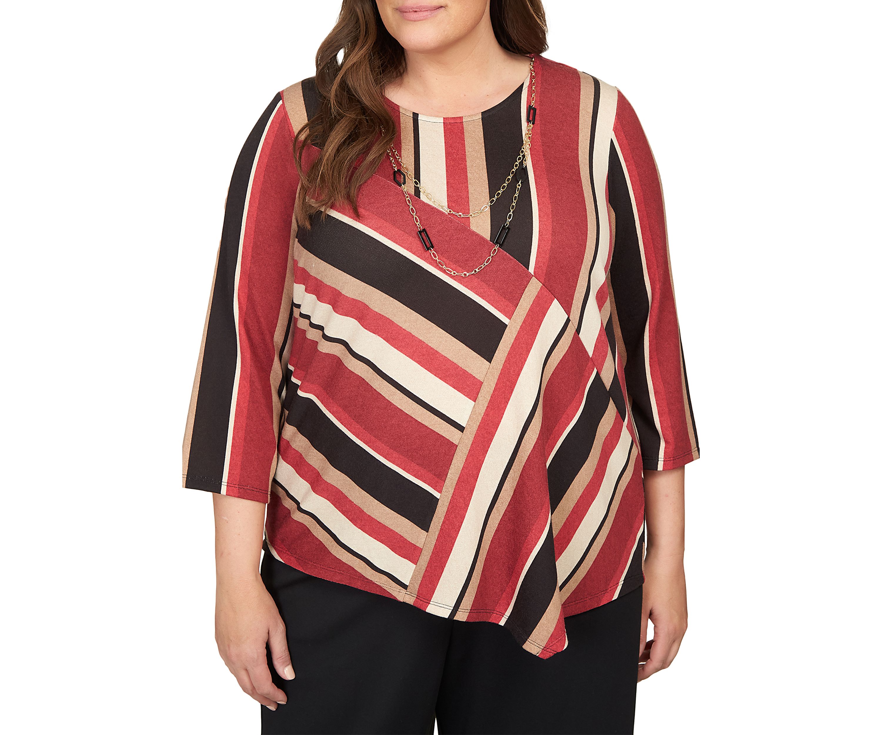 Plus Size Spliced Stripe Asymmetric Hem Top 
