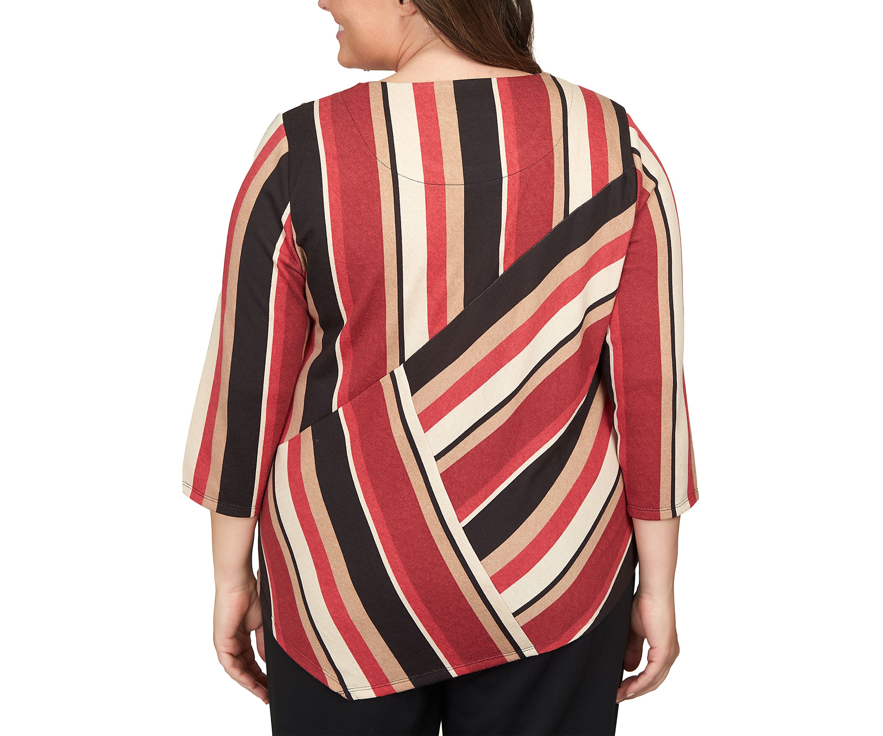 Plus Size Spliced Stripe Asymmetric Hem Top 