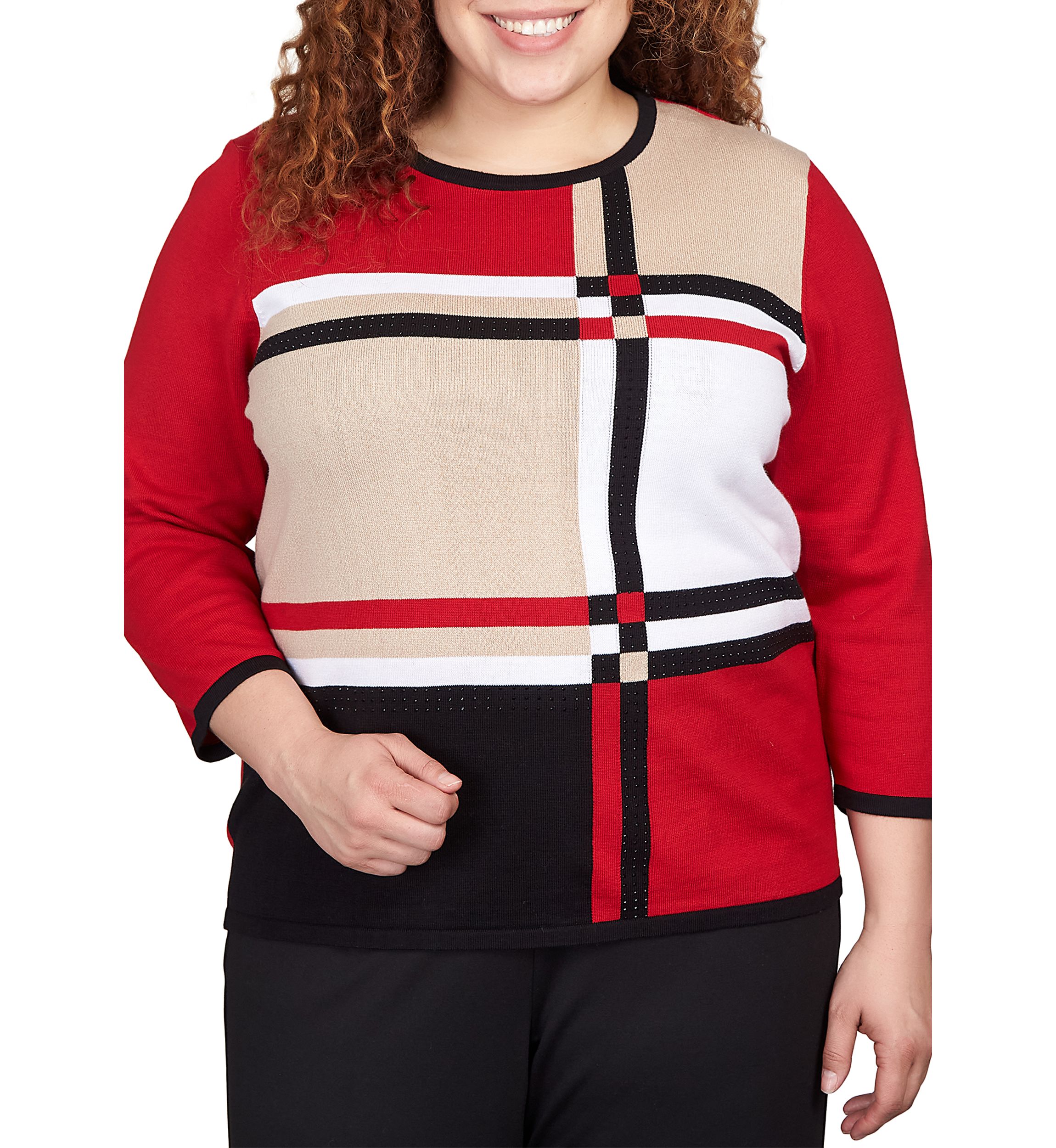 Plus Size Color Block Plaid Sweater 