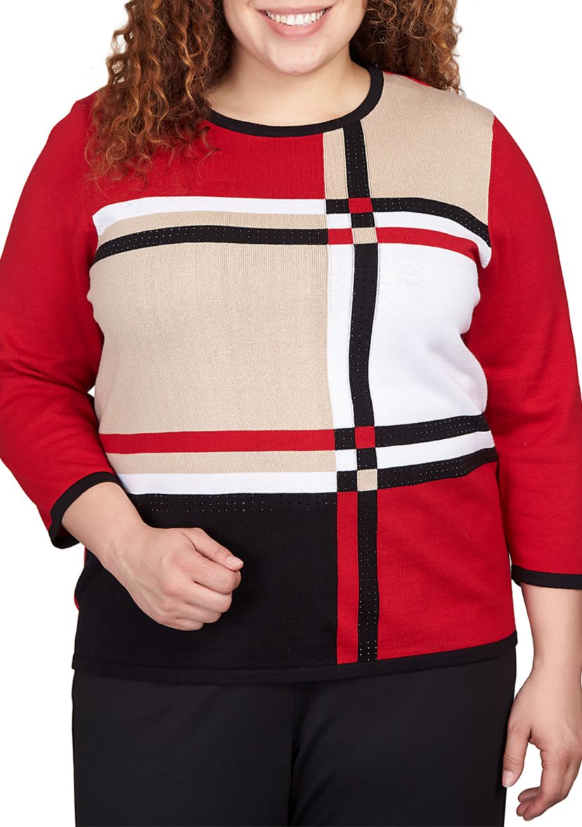 Plus Size Color Block Plaid Sweater 