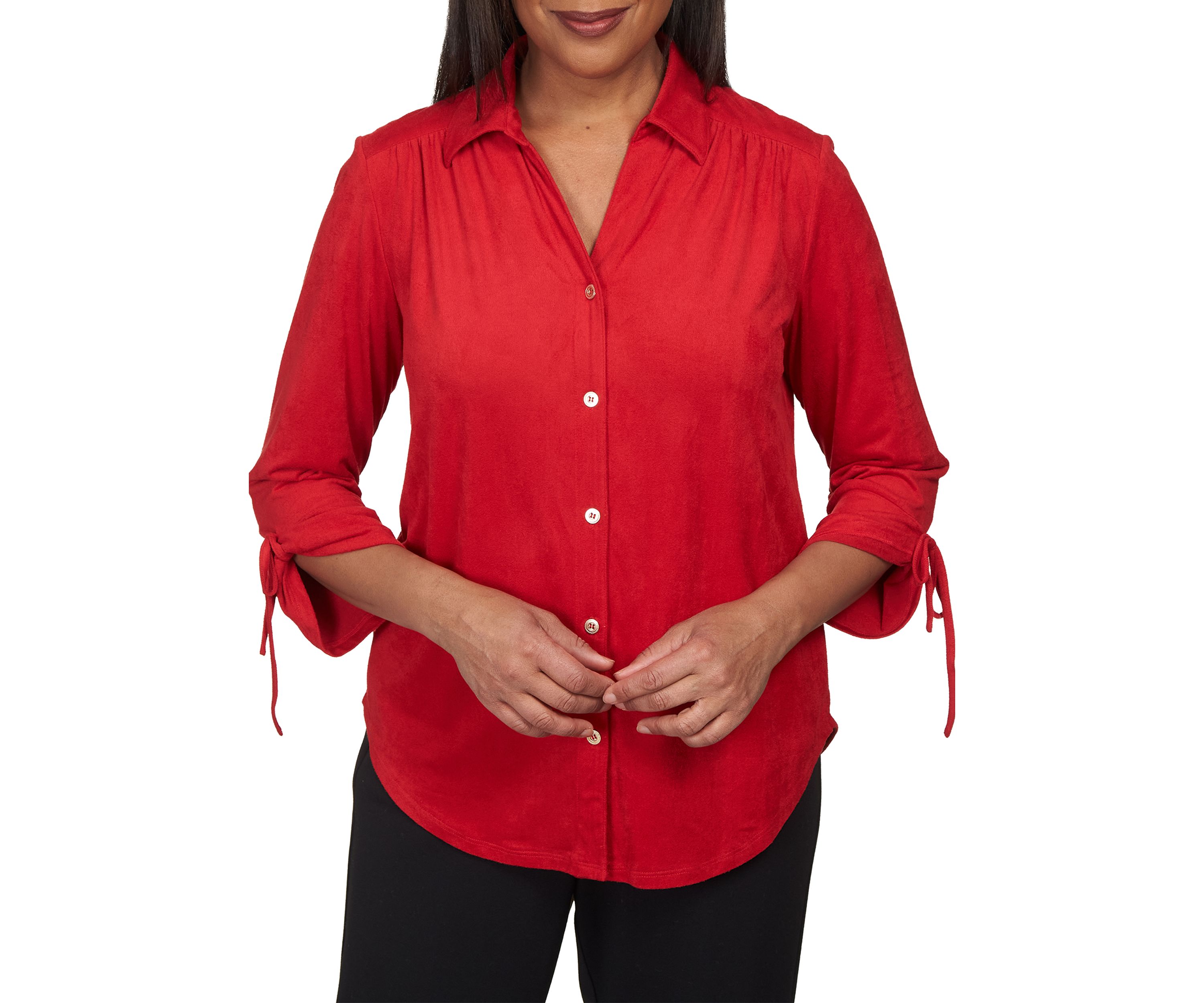 Petite Knit Suede Shirt 