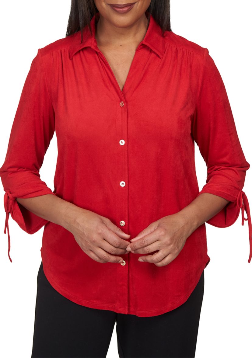 Petite Knit Suede Shirt 