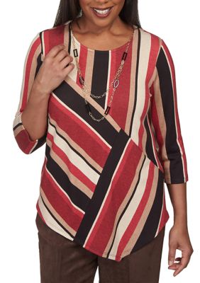 Petite Spliced Stripe Asymmetric Hem Top