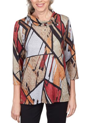 Petite Abstract Cowl Neck Top