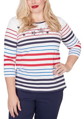 Alfred Dunner Women's Lady Liberty Stars And Stripes Embroidery Top, Small