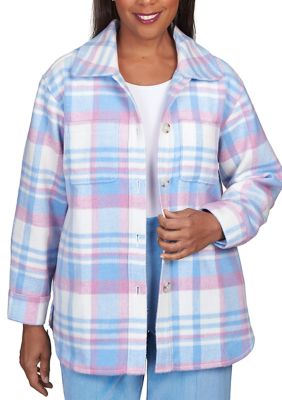 Women's Swiss Chalet Pastel Plaid Collared Shirt Jacket