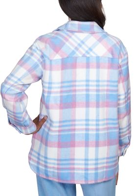 Women's Swiss Chalet Pastel Plaid Collared Shirt Jacket