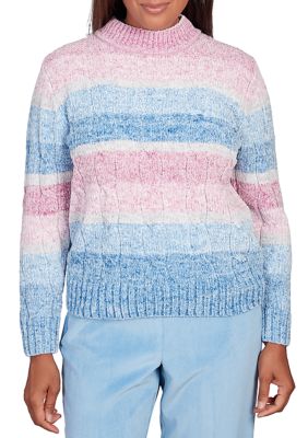 Women's Swiss Chalet Space Dye Chenille Stripe Turtleneck