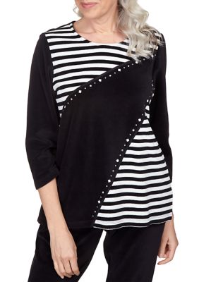 Women's Drama Queen Velour Spliced Stripe 3/4 Sleeve Top