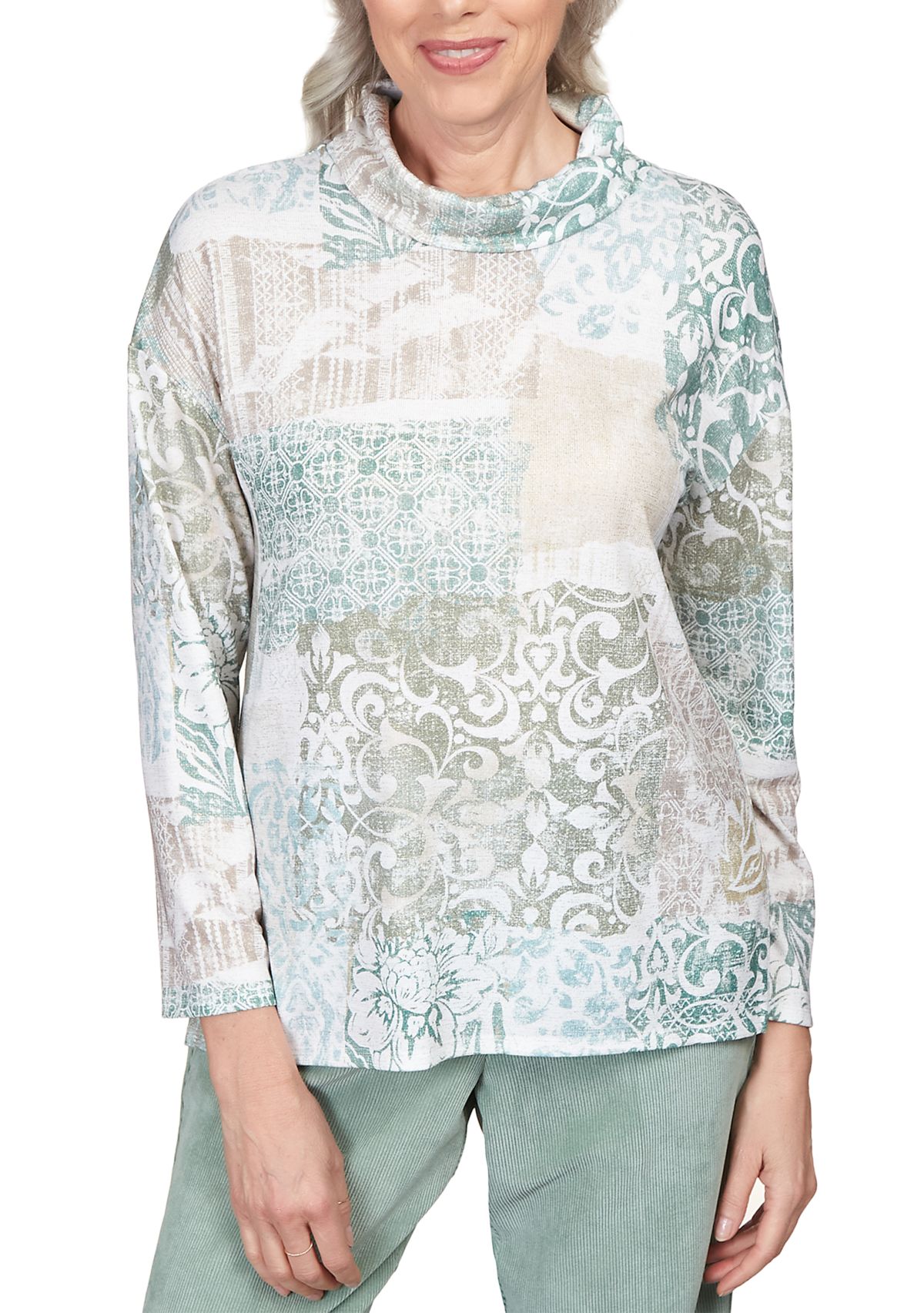 Womens St.Moritz Shimmer Medallion Patchwork Cowl Neck Top