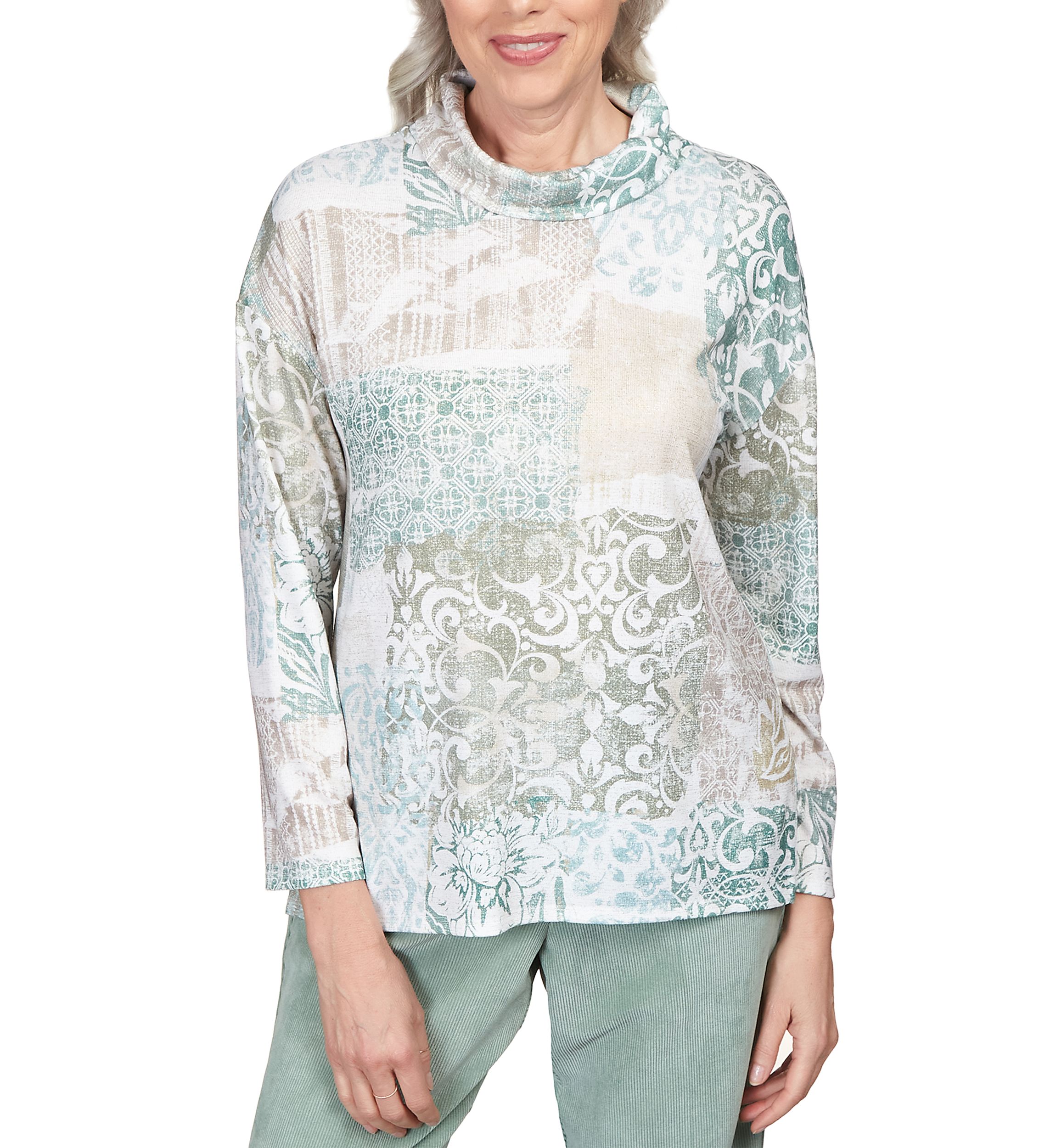 Womens St.Moritz Shimmer Medallion Patchwork Cowl Neck Top