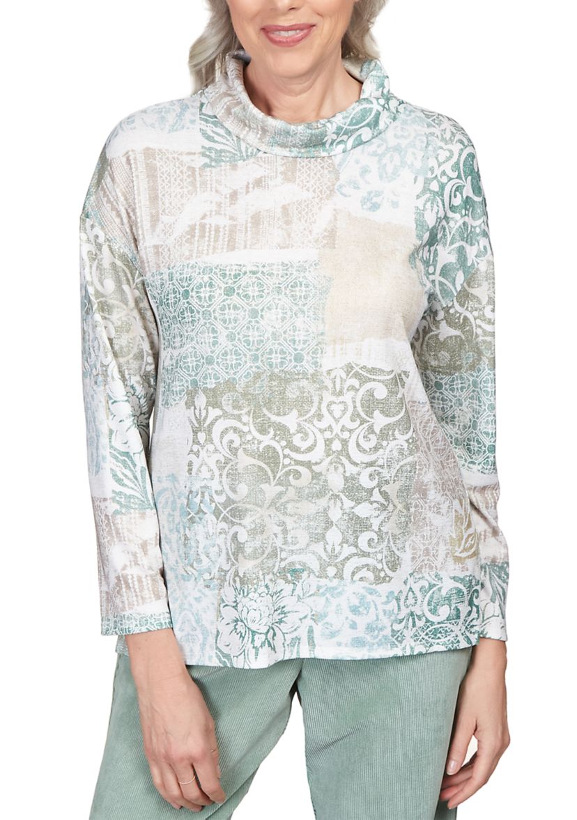 Womens St.Moritz Shimmer Medallion Patchwork Cowl Neck Top