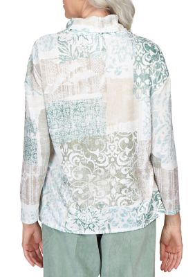 Women's St.Moritz Shimmer Medallion Patchwork Cowl Neck Top