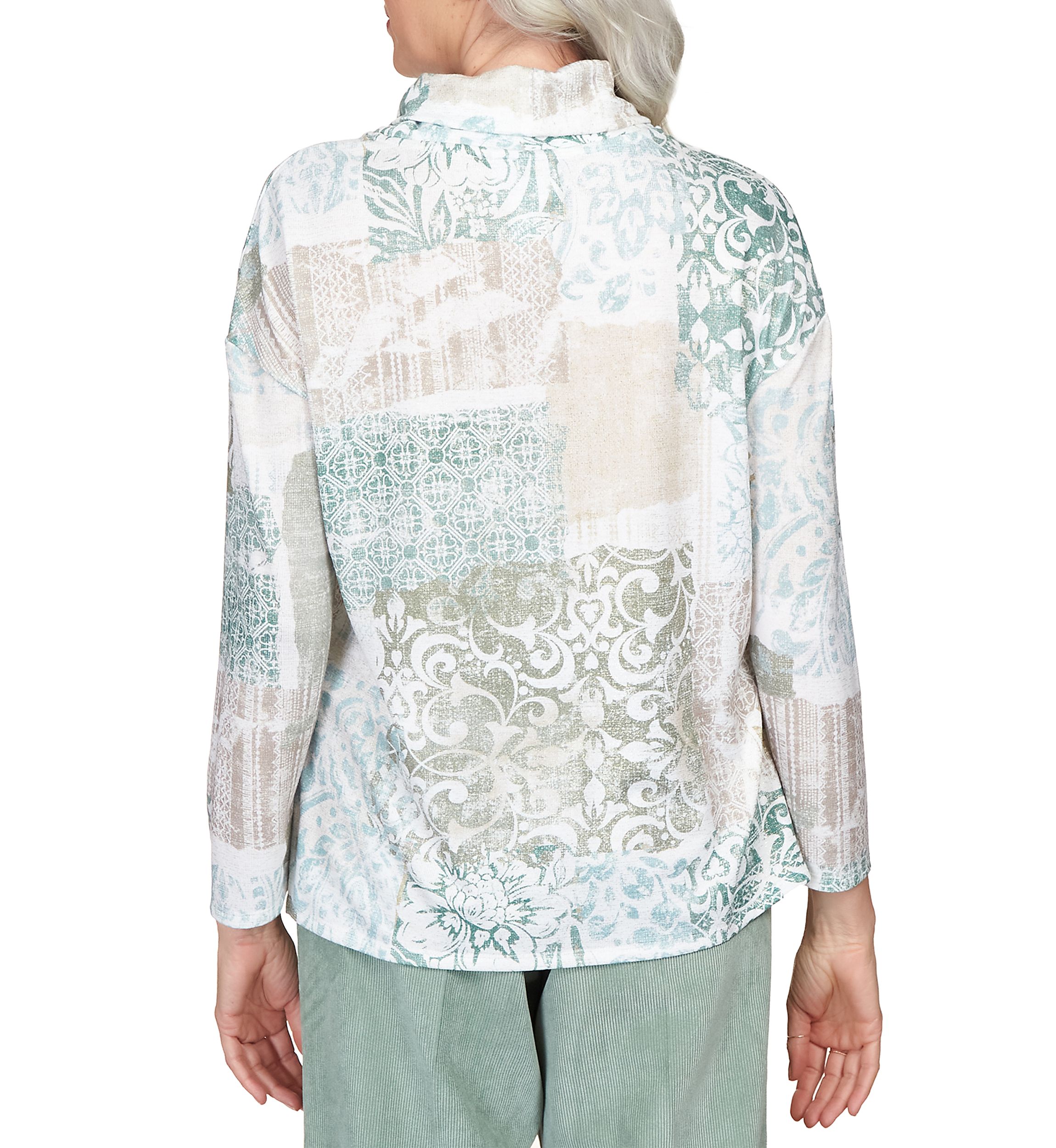 Womens St.Moritz Shimmer Medallion Patchwork Cowl Neck Top