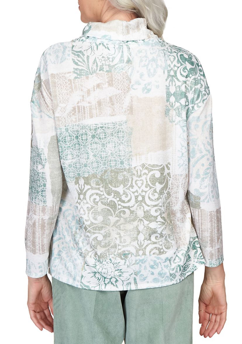 Womens St.Moritz Shimmer Medallion Patchwork Cowl Neck Top