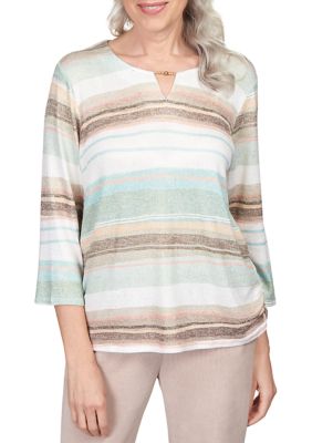 Women's St.Moritz Split Neck Watercolor Stripe Shimmer Top