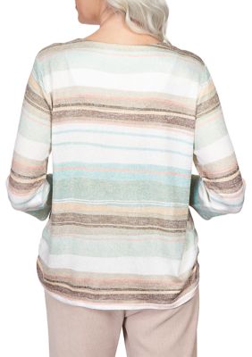 Women's St.Moritz Split Neck Watercolor Stripe Shimmer Top