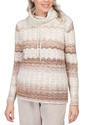 Women's St.Moritz Textured Shimmer Stripe Cowl Neck Sweatshirt