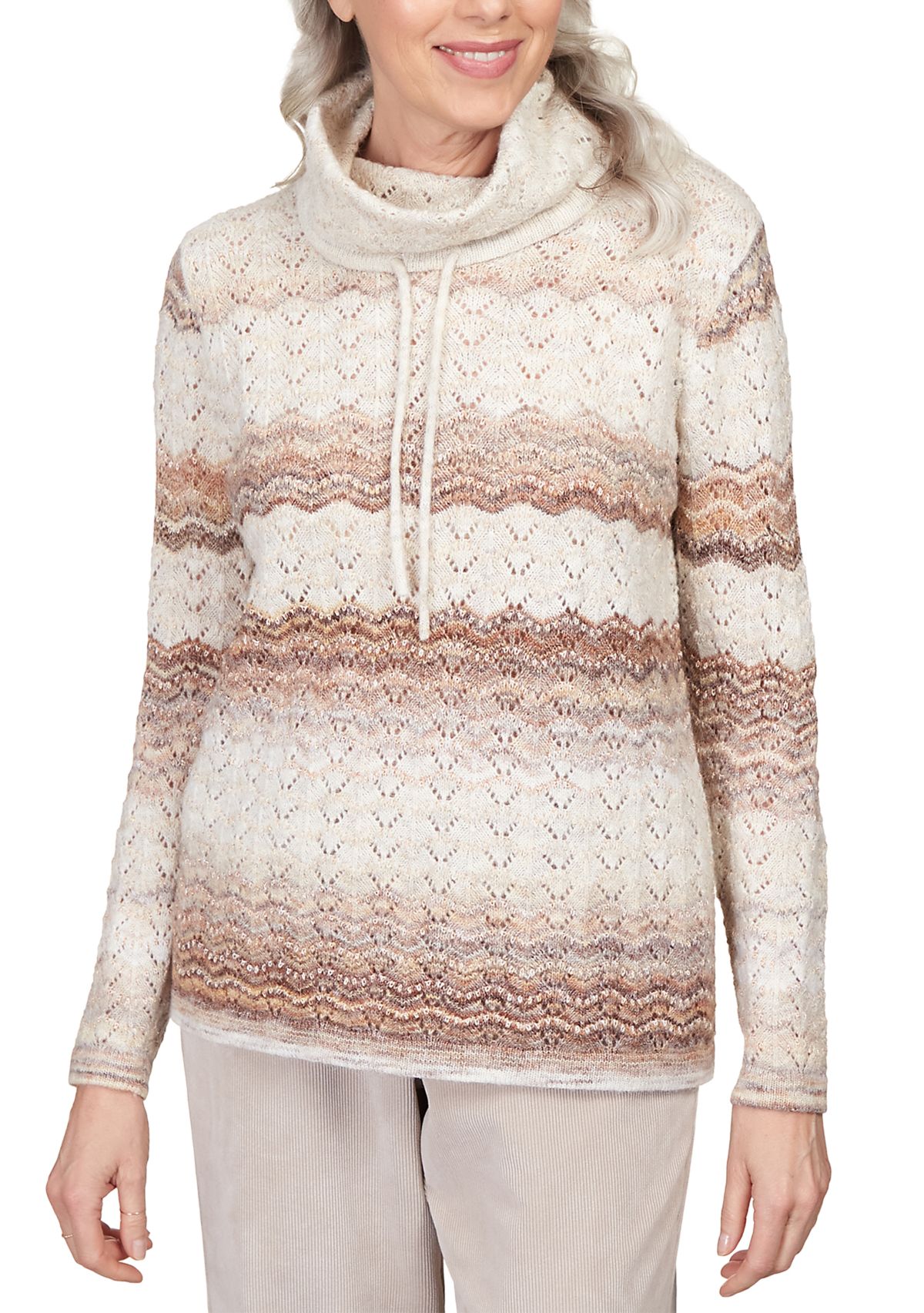 Womens St.Moritz Textured Shimmer Stripe Cowl Neck Sweatshirt