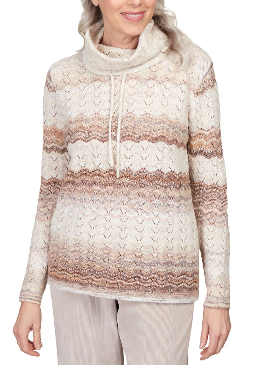 Womens St.Moritz Textured Shimmer Stripe Cowl Neck Sweatshirt