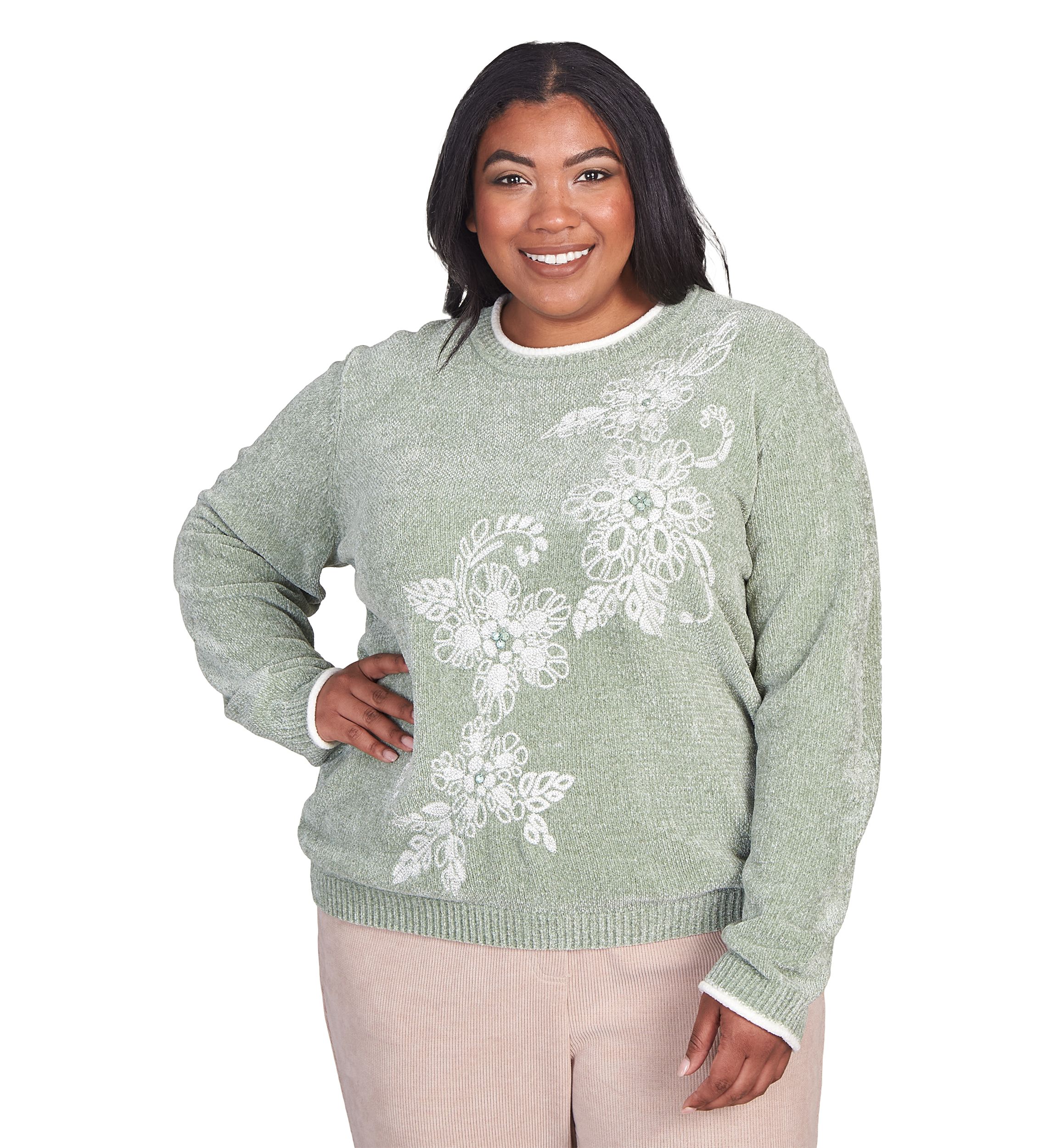 Plus Size Embroidered Chenille Sweater