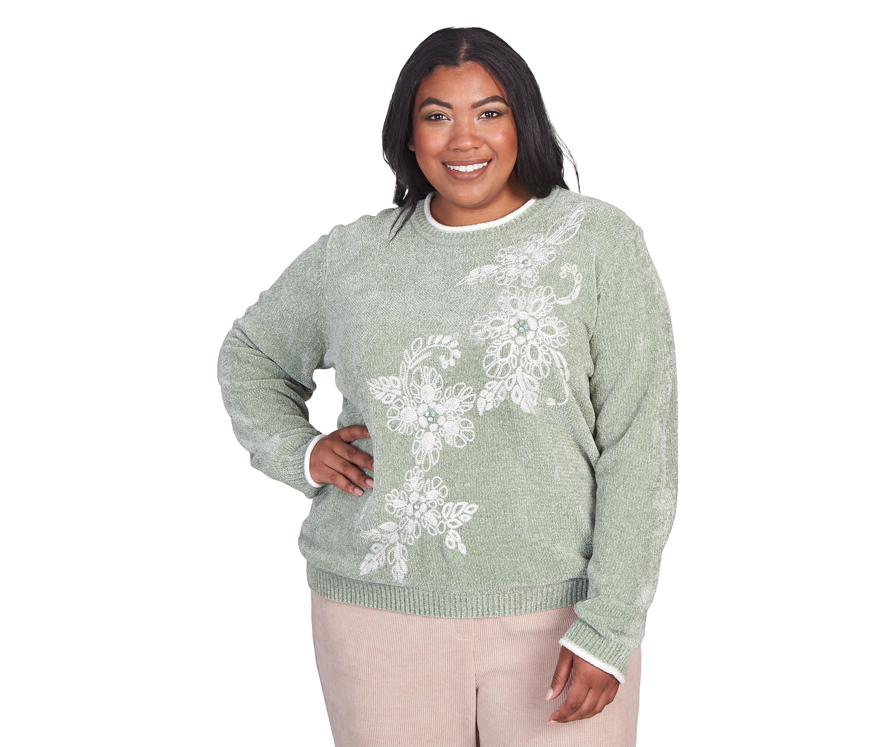 Plus Size Embroidered Chenille Sweater