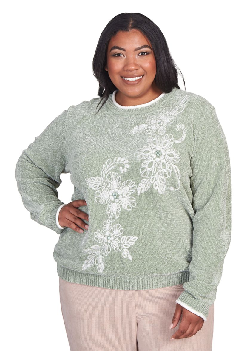 Plus Size Embroidered Chenille Sweater