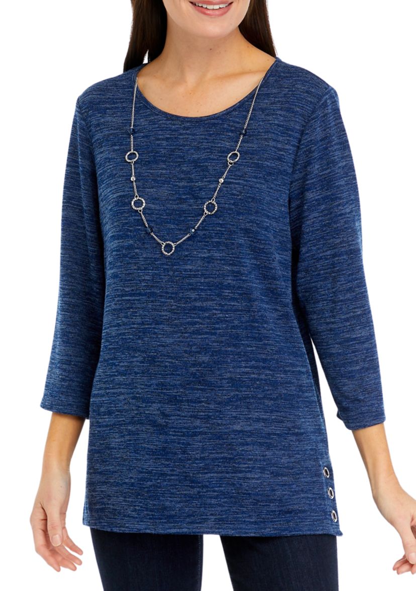 Womens Mélange Top with Grommet Hem