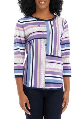 Women's 3/4 Sleeve Blocked Stripe Top