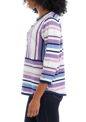 Women's 3/4 Sleeve Blocked Stripe Top