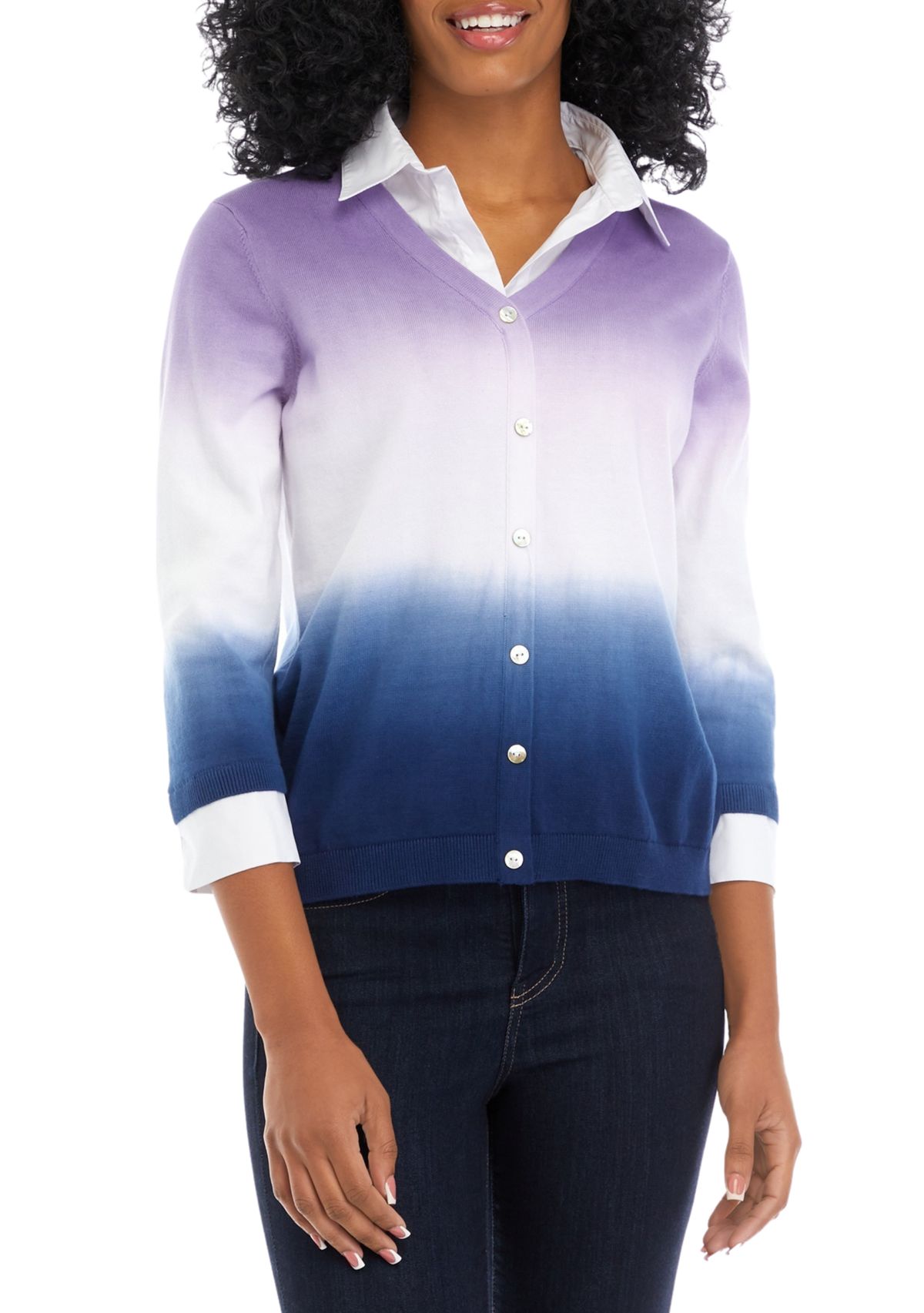 Womens 2Fer Dip Dyed Button Down Top