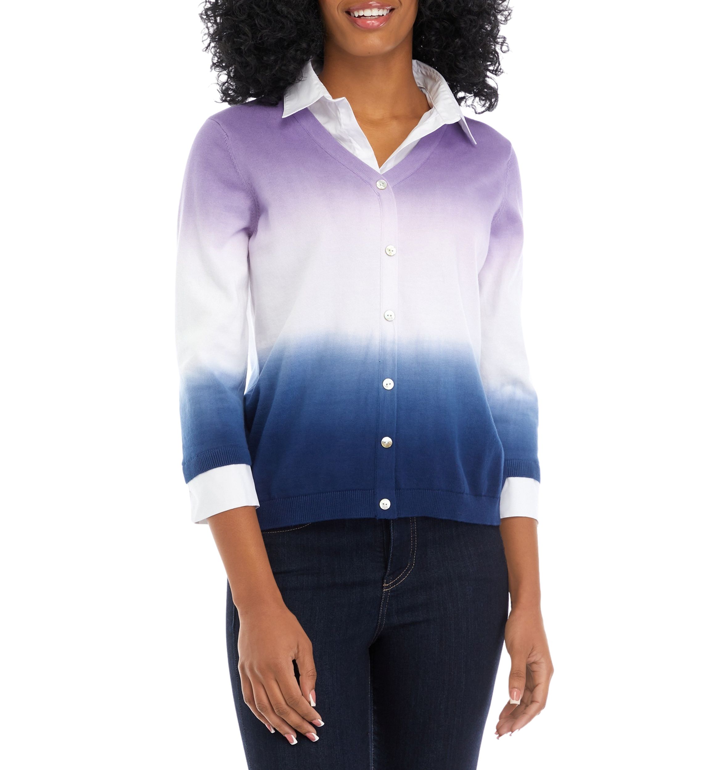 Womens 2Fer Dip Dyed Button Down Top