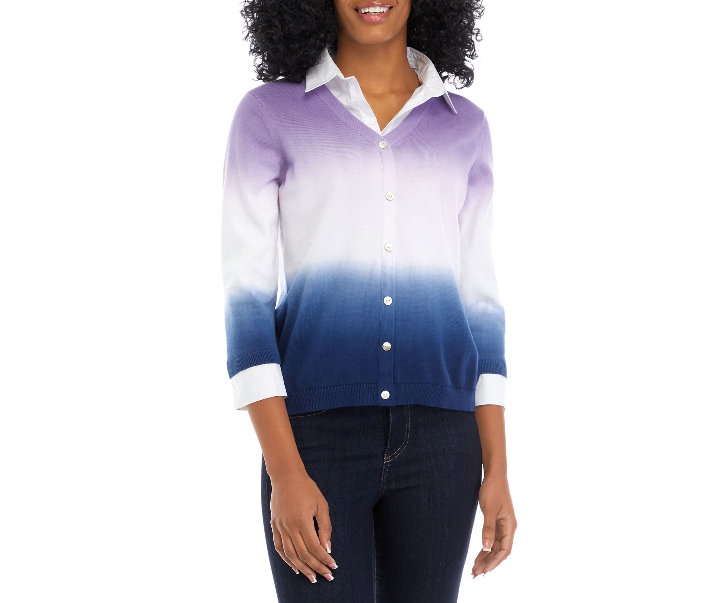 Womens 2Fer Dip Dyed Button Down Top