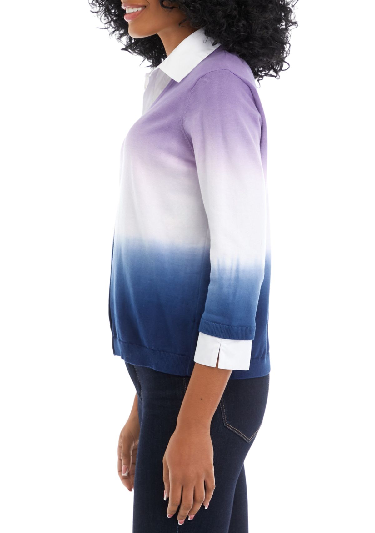 Womens 2Fer Dip Dyed Button Down Top