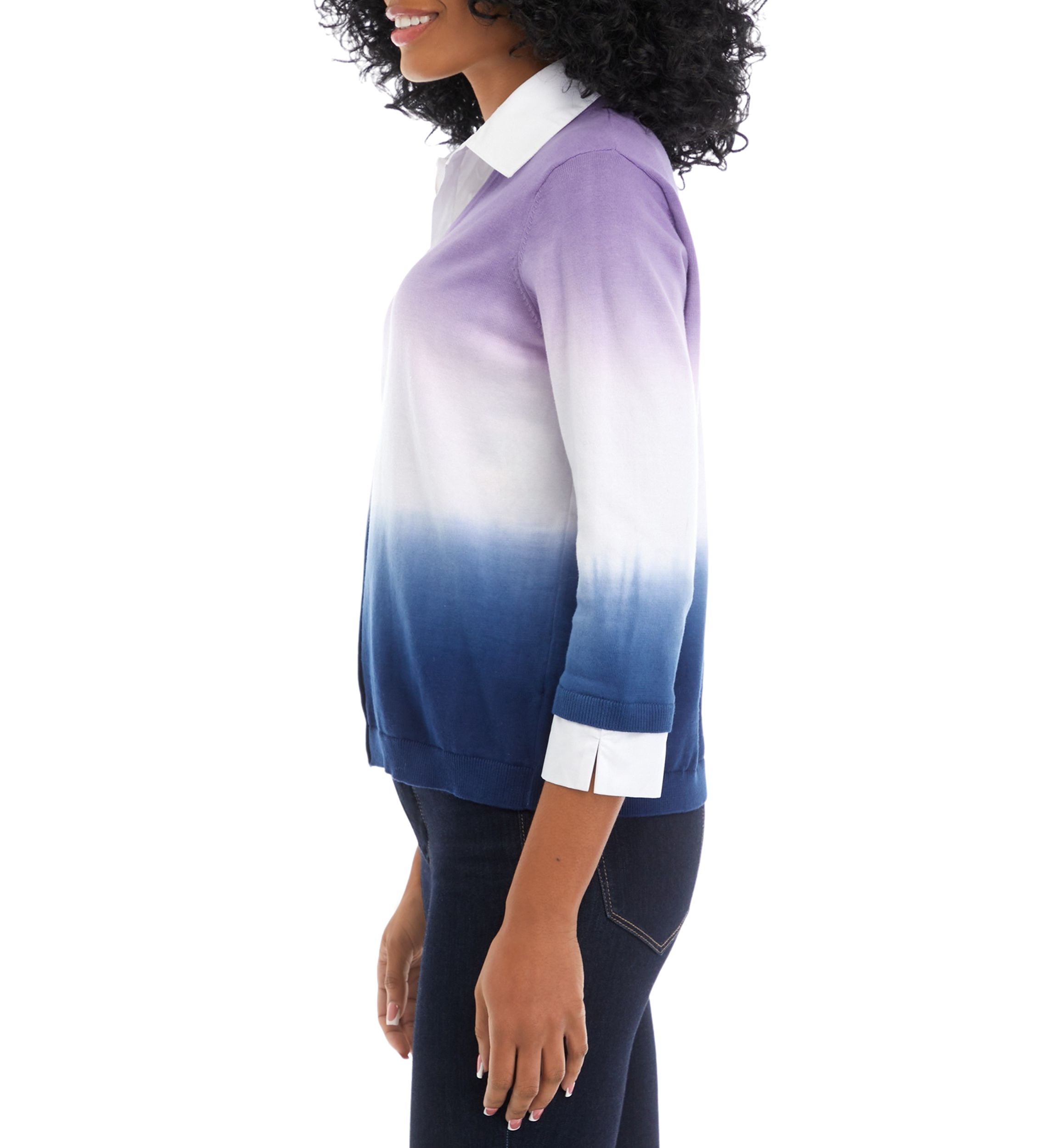 Womens 2Fer Dip Dyed Button Down Top