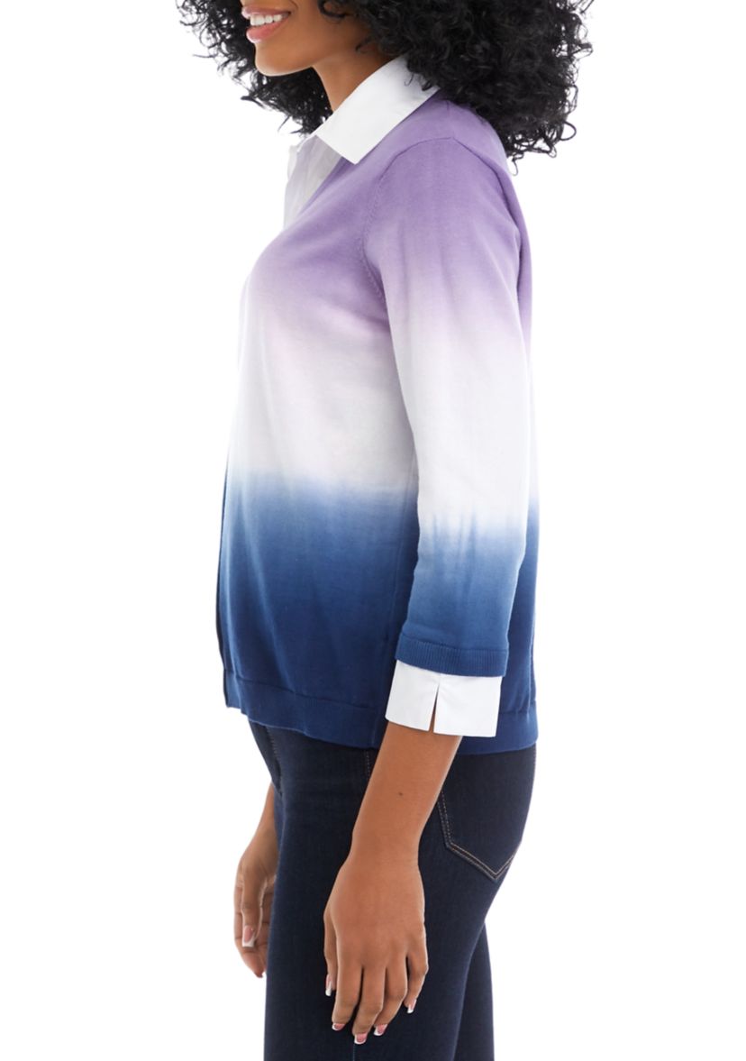 Womens 2Fer Dip Dyed Button Down Top