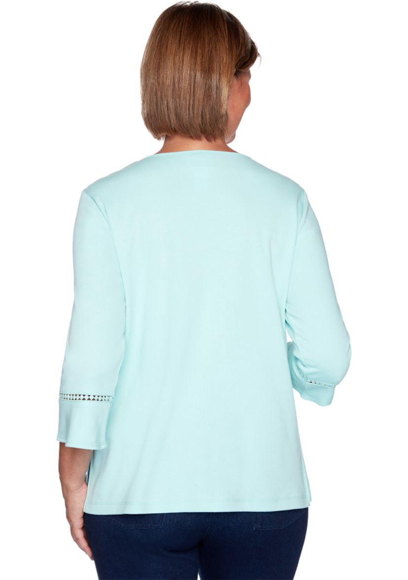 Petite Denim Friendly Asymmetrical Embroidered Floral Top