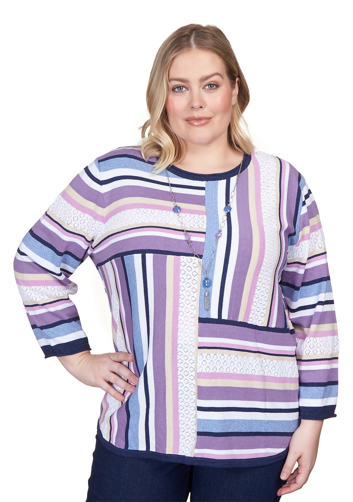 Plus Size Blocked Stripe Sweater