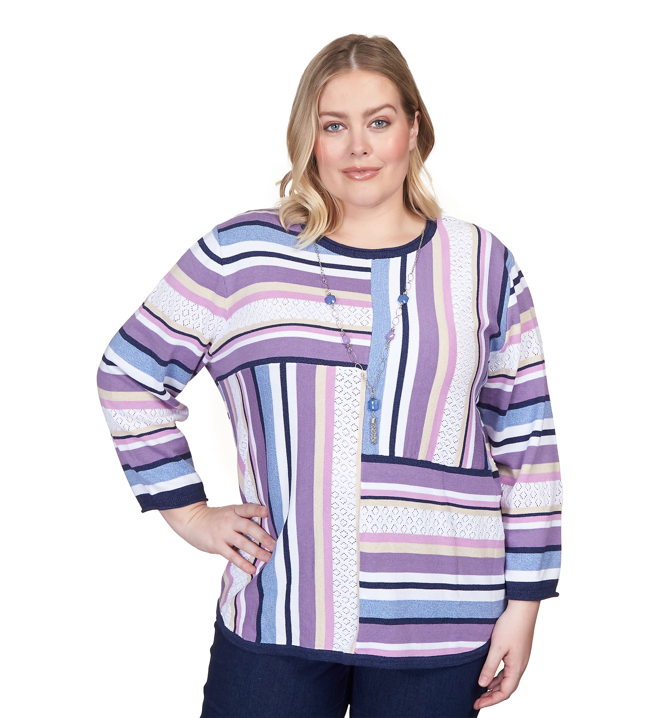 Plus Size Blocked Stripe Sweater