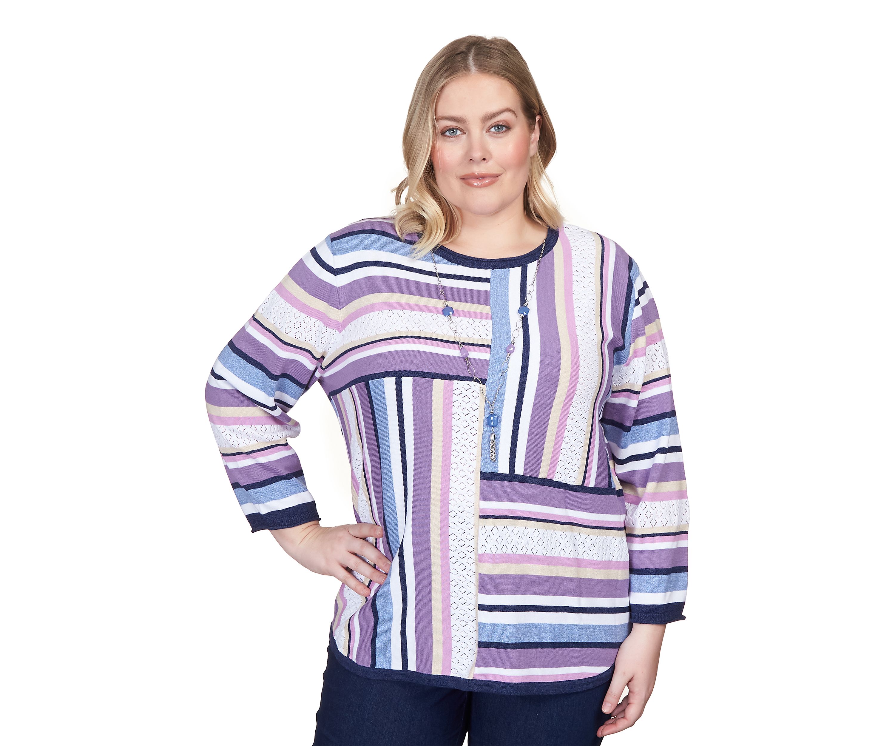 Plus Size Blocked Stripe Sweater