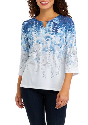 Alfred Dunner Women's Watercolor Floral Burnout Short Sleeve Top