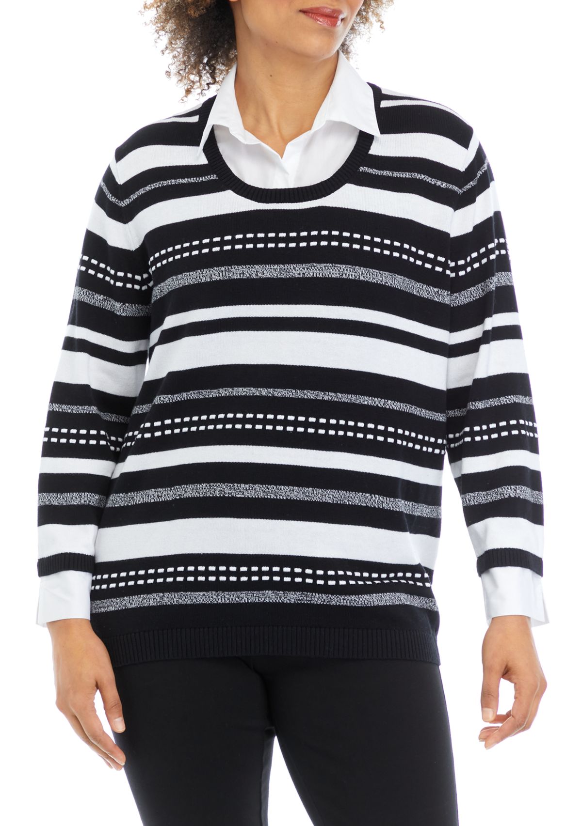Womens Striped Woven Sweater 
