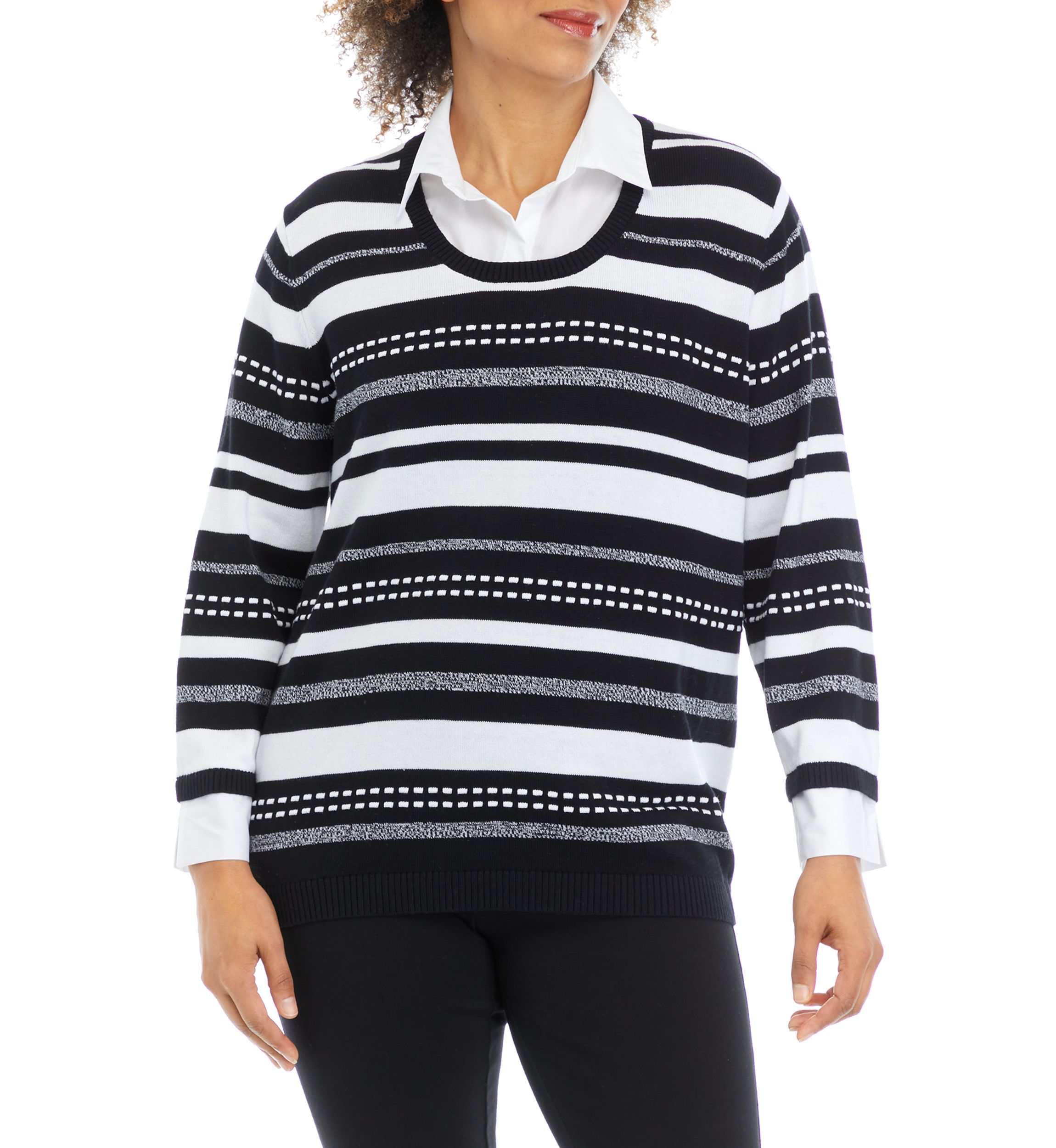 Womens Striped Woven Sweater 