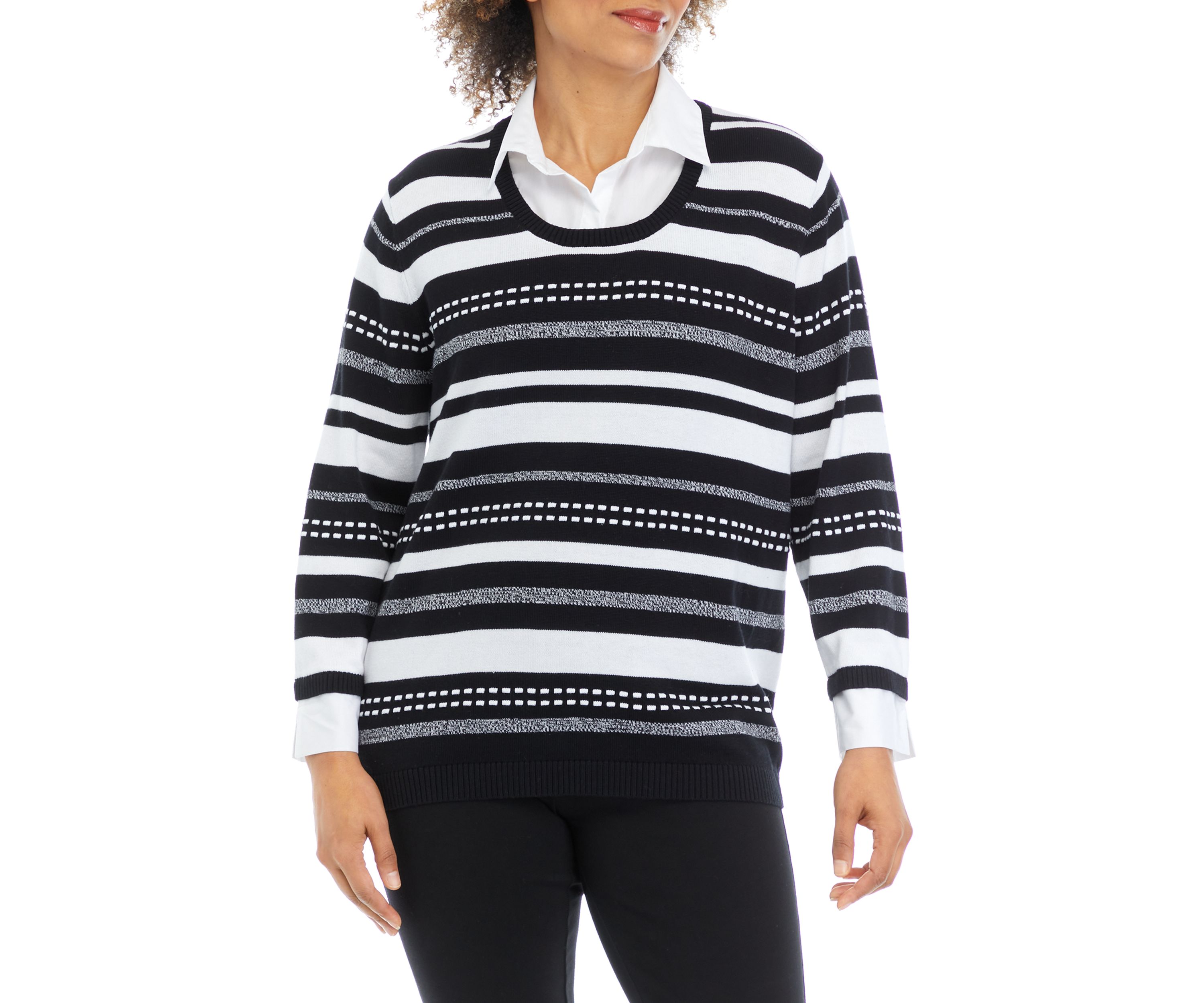 Womens Striped Woven Sweater 