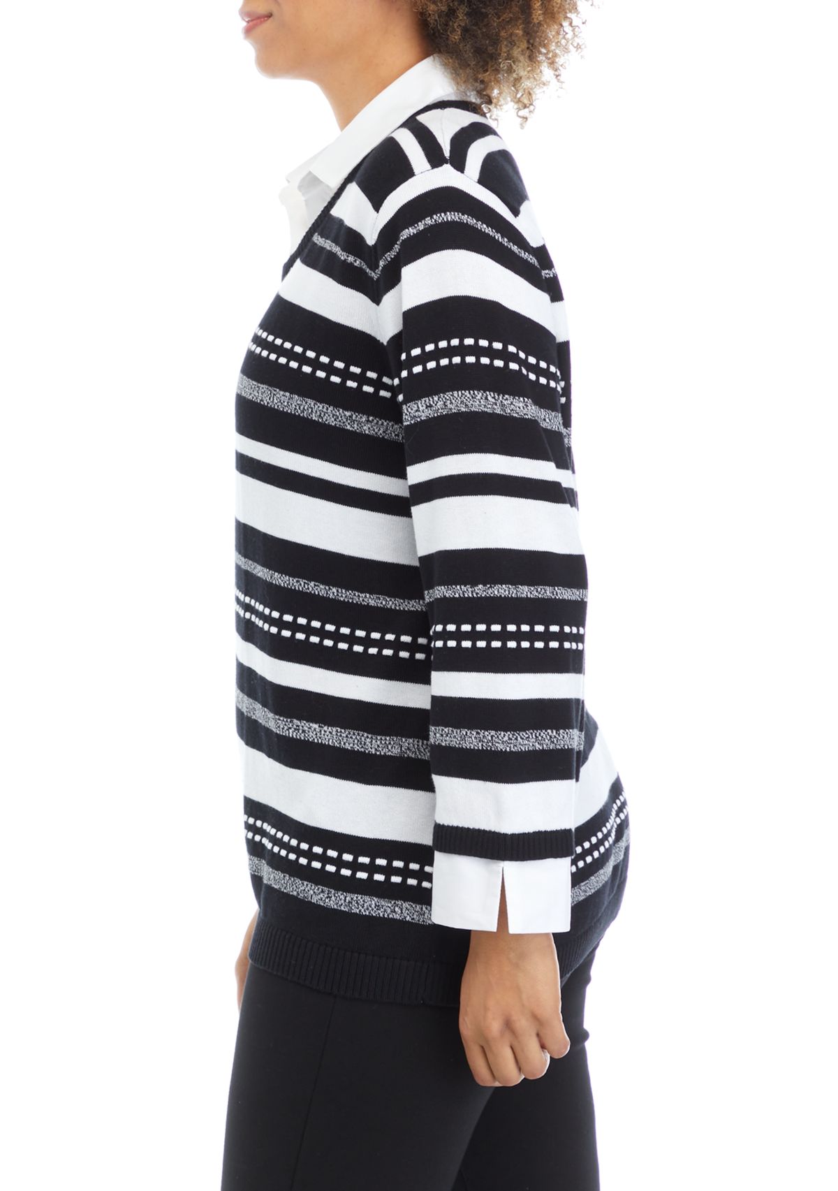 Womens Striped Woven Sweater 